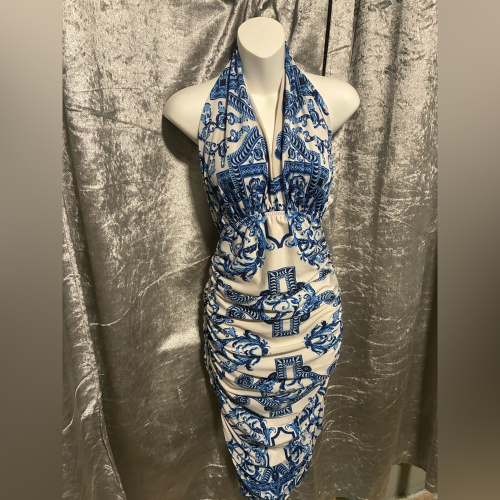 Blue and White Halter Dress size Small